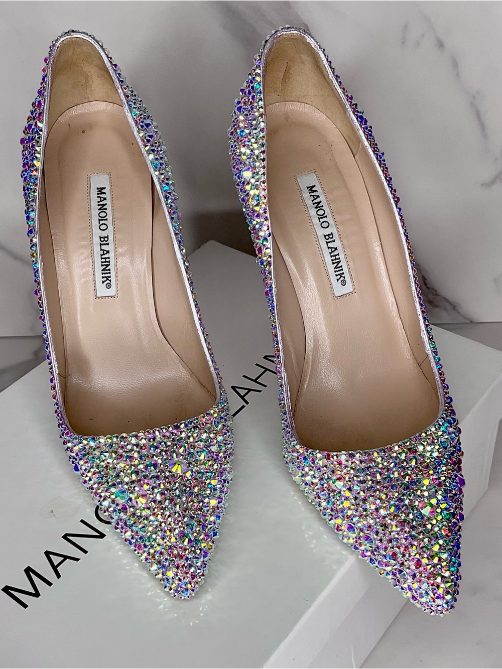 Manolo Blahnik BB Pumps AB Strass Crystal Heels Size US 7.5 / EU 37.5